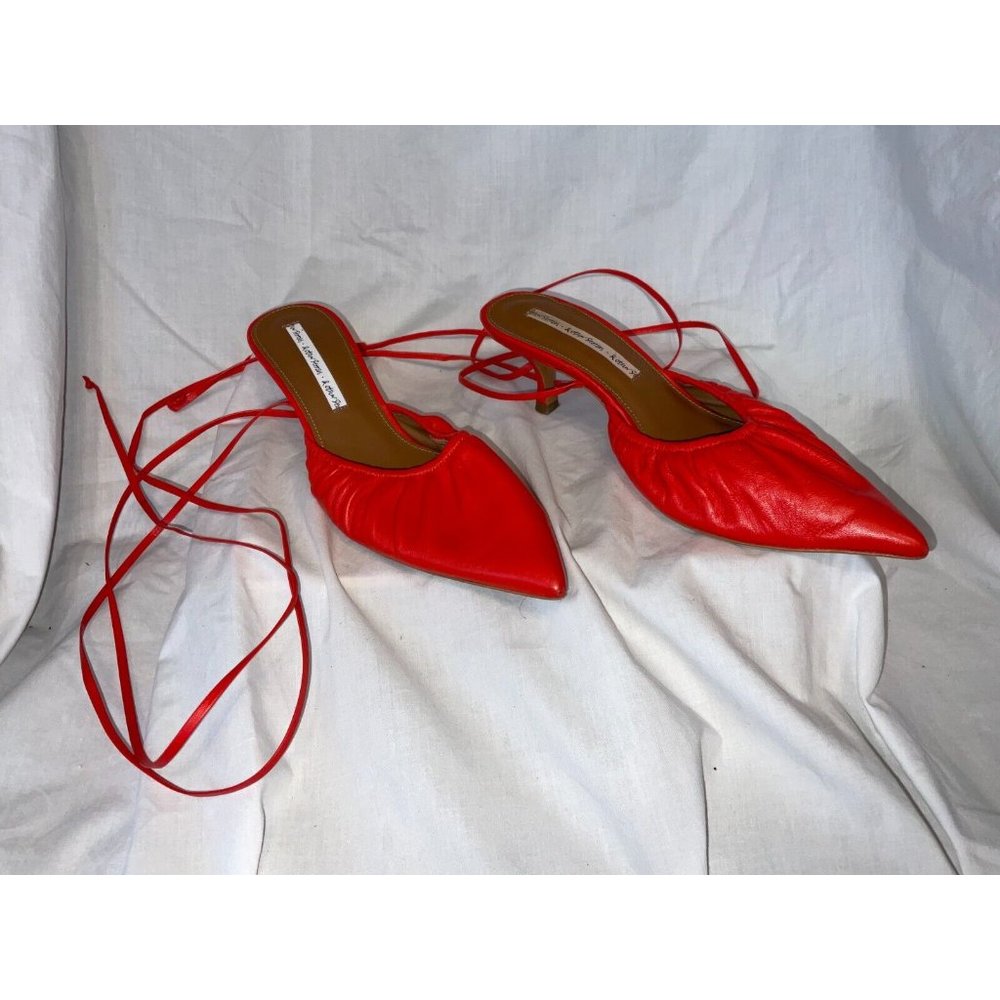 sz 38 & OTHER STORIES Leather Lace Up Red Kitten Heels - Excellent Condition